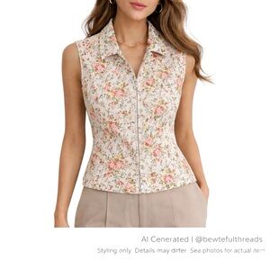 FRENCH DRESSING Tailored Floral Vest SZ 12 Made in Canada Quiet Luxury